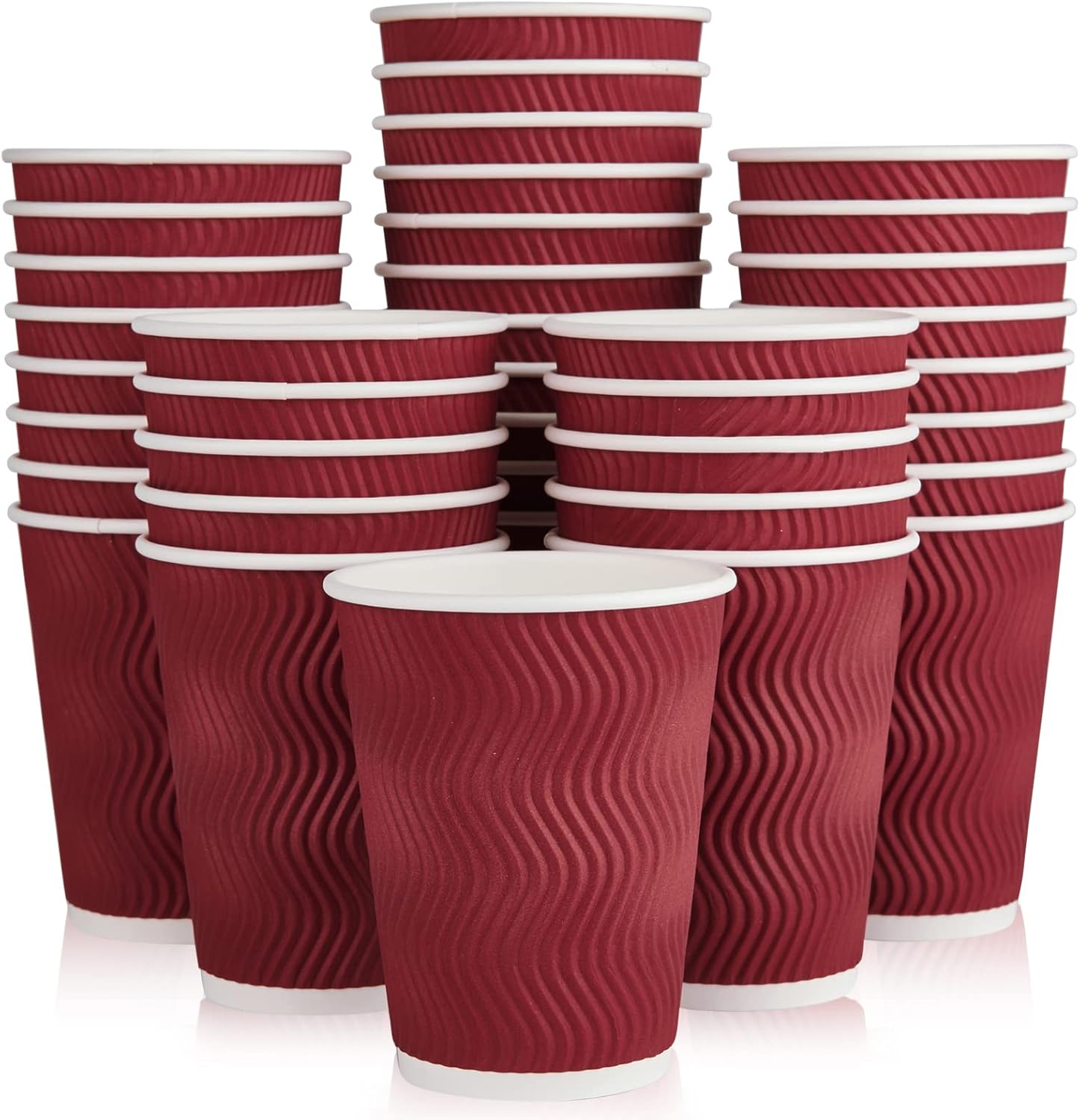 JollyPack 60 Pack 12 oz Paper Coffee Cups, Wine Red Disposable Beverage Cups with Insulated Ripple Wall for Coffee, Tea, and Hot Chocolate