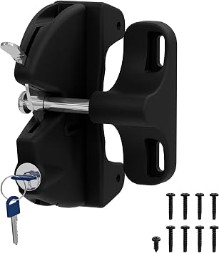 Key Lockable 2 Sided Gate Latch Key,Self Locking Gate Latch Gate Fence Lock for Outdoor Gates,Locking Gate Door Lock Fence Latch Gate Hardware for Metal,Wood,Vinyl Fence 1, Black