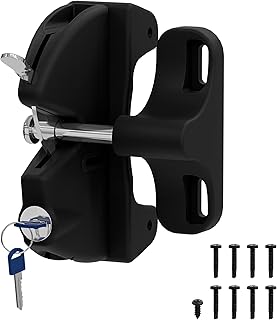 Key Lockable 2 Sided Gate Latch Key,Self Locking Gate Latch Gate Fence Lock for Outdoor Gates,Locking Gate Door Lock Fence Latch Gate Hardware for Metal,Wood,Vinyl Fence (1, Black)