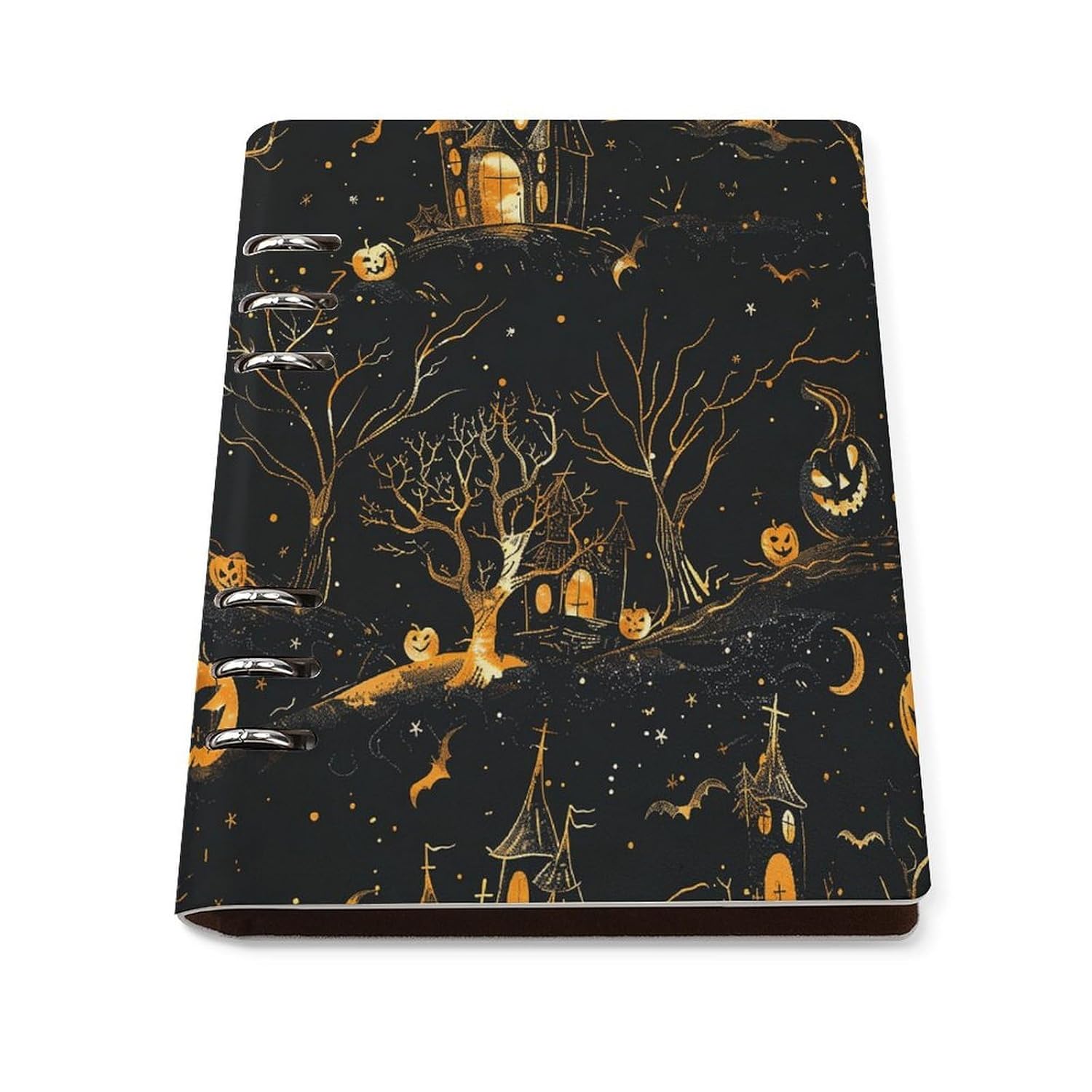 JOJOART Spooky Halloween Night Scene Journals Binder Notebook Loose Leaf 6-Ring Professional Notebook,Spiral Notebooks Refillable Journal Notebook,90 Sheets for Office Travel Planner