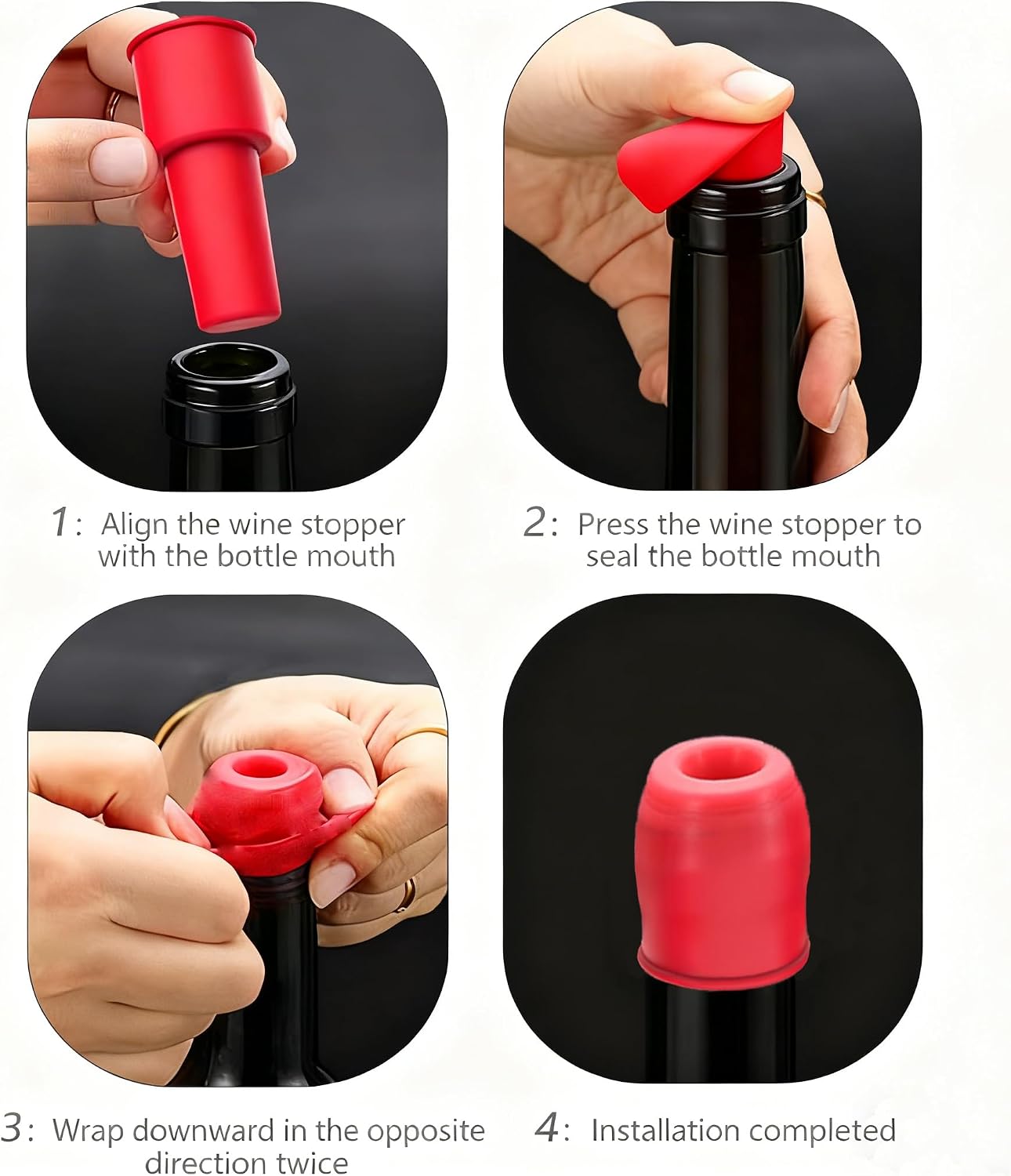 12-Pack Silicone Wine Stoppers - Black, Gray & Red, Reusable Double-Layer Leak-Proof Seal for Wine, Champagne, Beer Bottles to Help Maintain Freshness