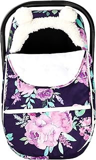 Winter Carseat Cover Girls, Purple Cozy & Warm Cover, Infant Car Seat Canopy, Ultra-Soft Breathable Protect Baby from Cold Wind, Zipped Removable Design
