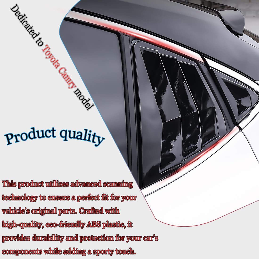 2Pcs Side Vent Window Louvers for Toyota Camry 2025 2026, ABS Print Sport Window Decorative Covers, Exterior Trim Accessories - Bright Black