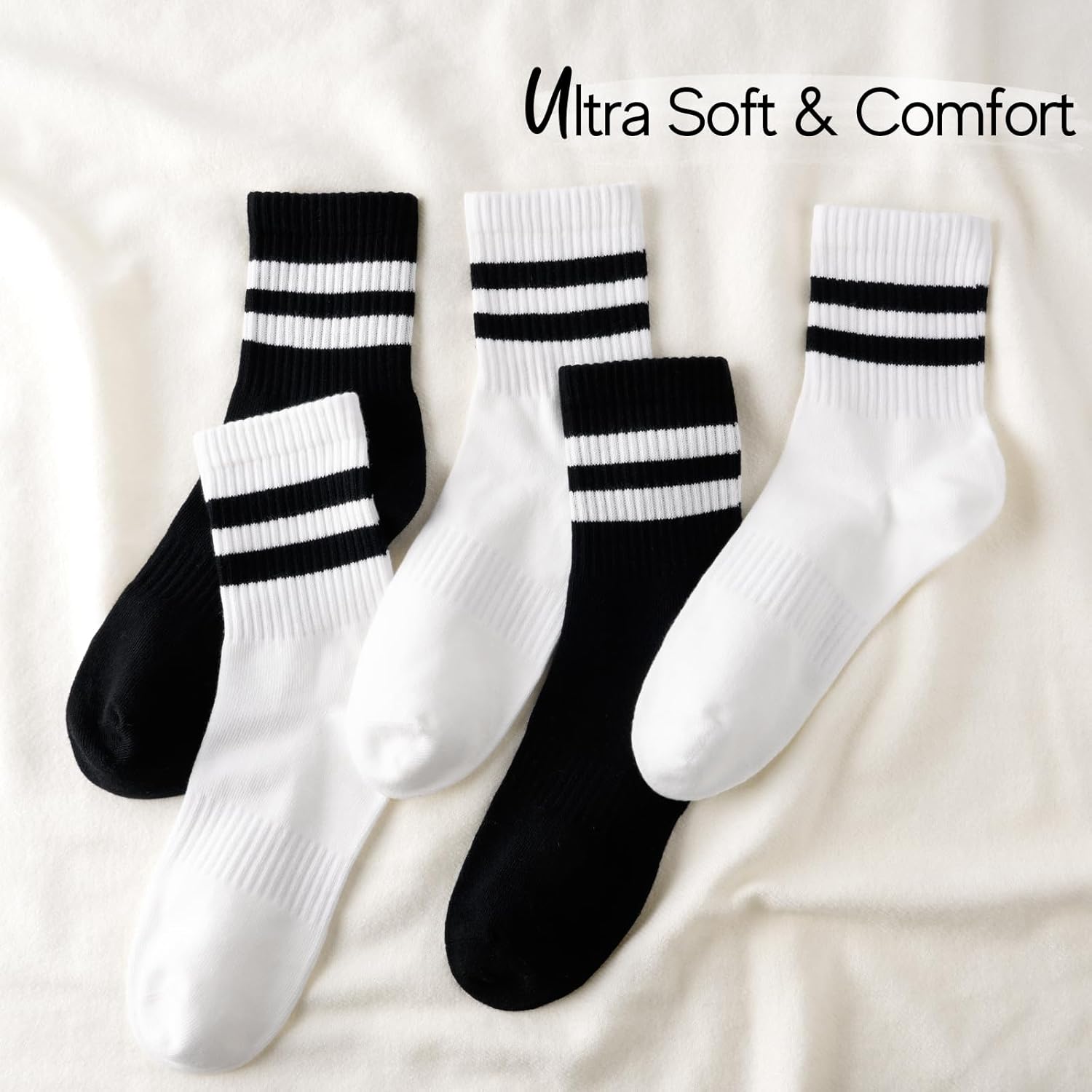 HONGTEYA Cotton Crew Socks for Women Cute Retro Striped Socks 5 Pairs with Arch Support Casual Athletic Vintage (Multicolor) - Image 6