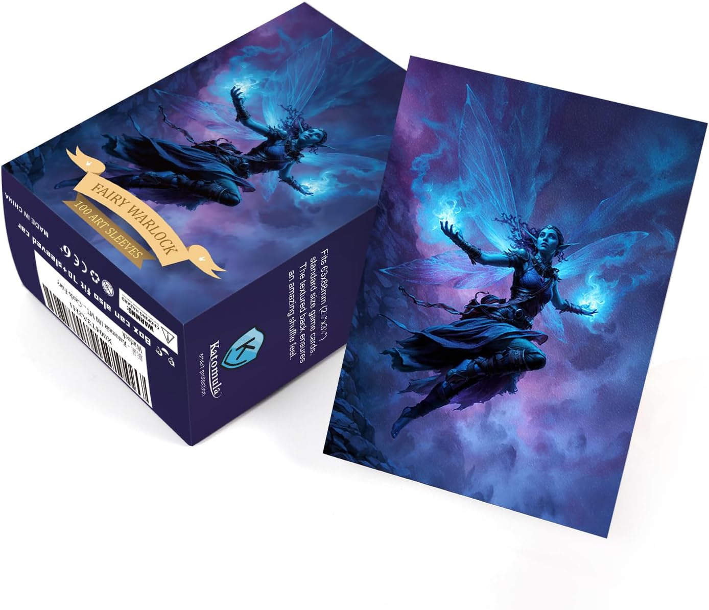 Katomula 100 MTG Card Sleeves with 100 Inner Sleeve, Textured Back Art Sleeves, Fit Standard Size Cards-Fairy Warlock