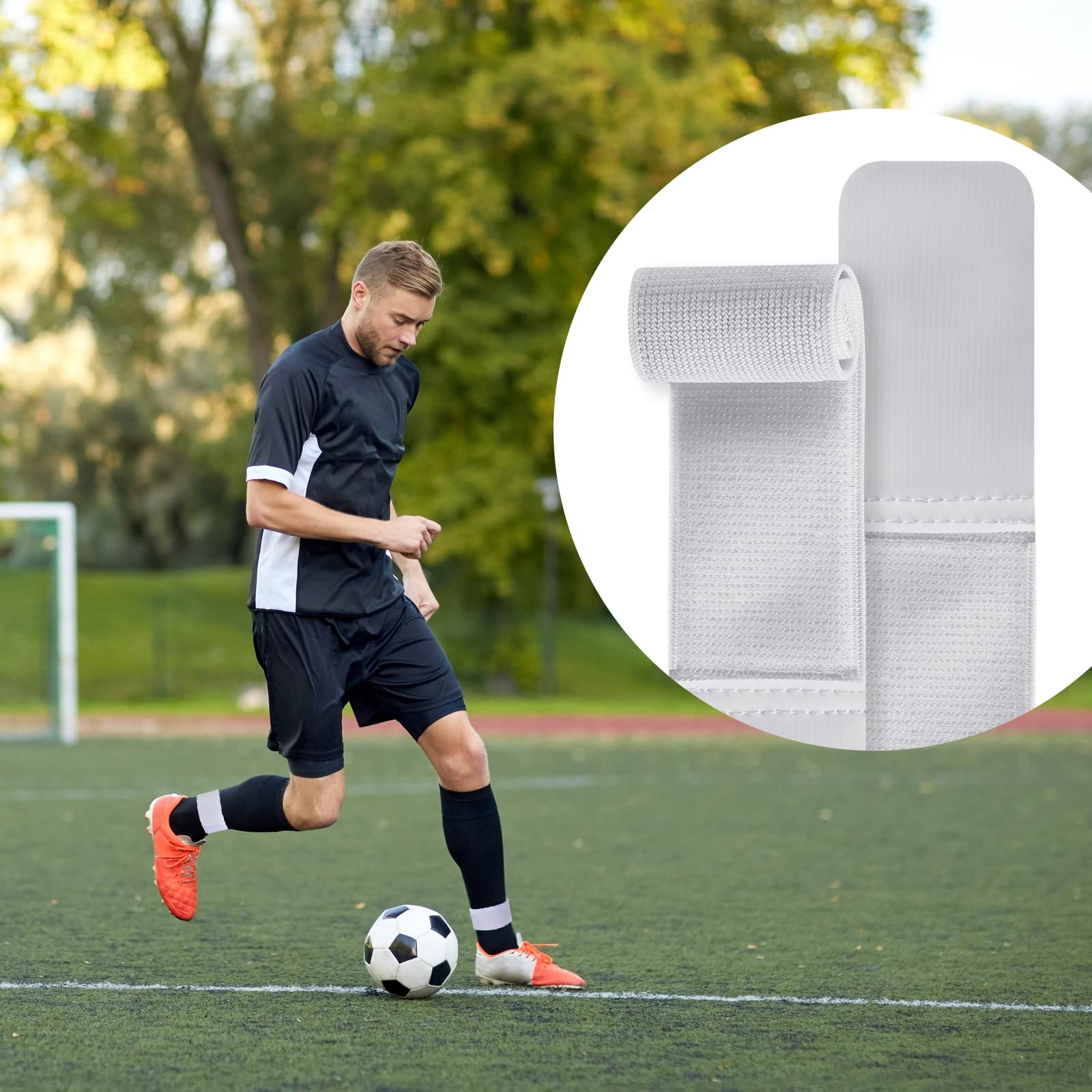 3 Paia Cinturini Per Parastinchi Da Calcio – Antiscivolo Regolabili, Per Bambini E Ragazzi, Colori Bianco/Nero/Blu