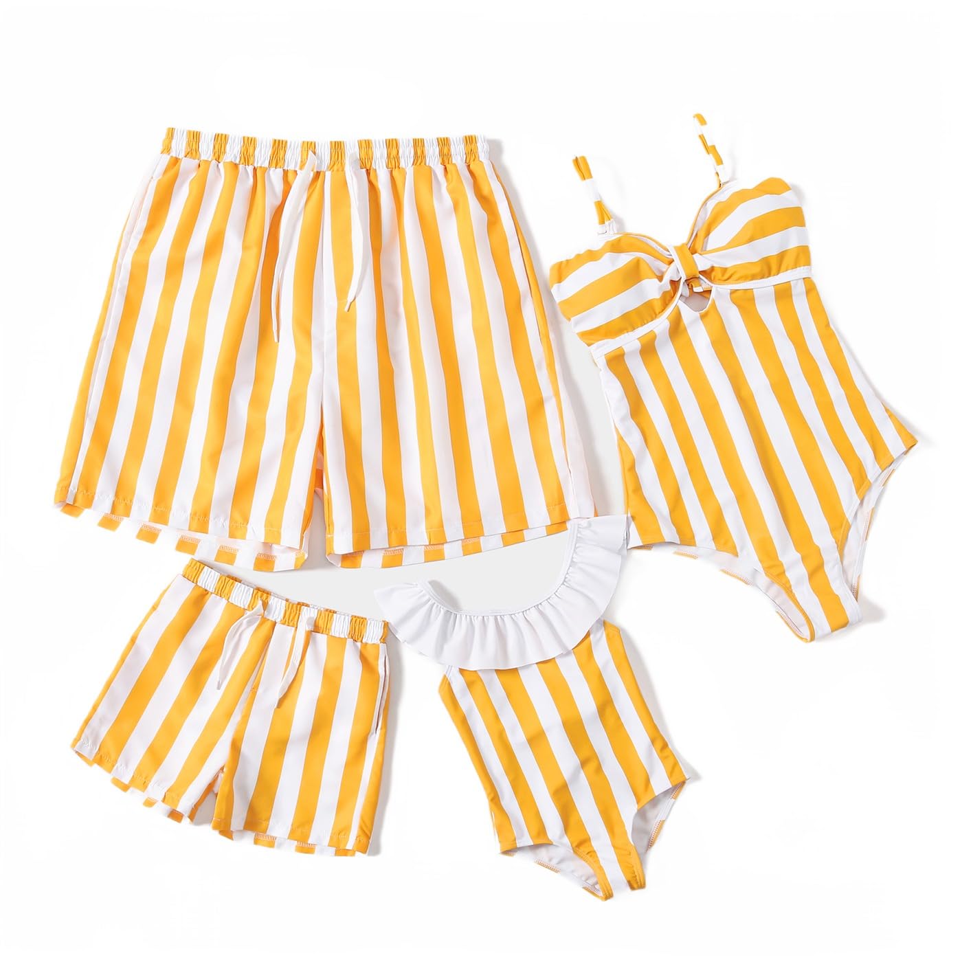 IFFEI Family Matching Swimsuits Women Girls One Piece Tummy Control Bathing Suit Striped Hollow Out Cute Mommy and Me Swimwear Yellow Baby Girls: 12-18 Months