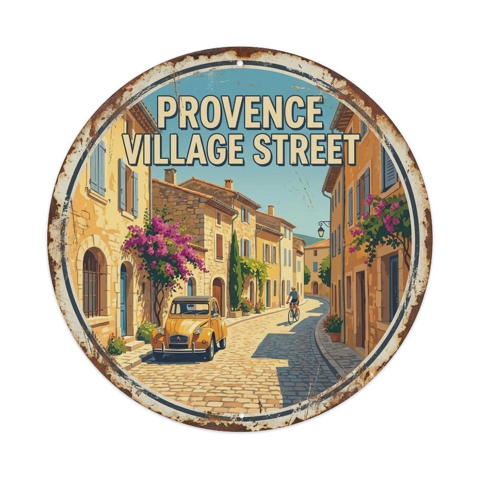 Countryside Travel Village Street French Provence Metal Tin Sign
