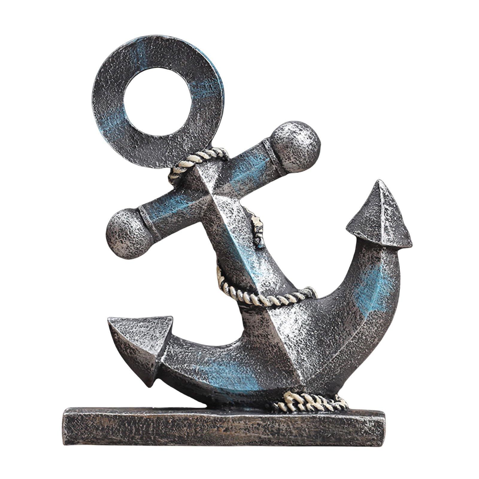 Zyqixluk Anchor Decor Statue Sculptures A Figurine On A Bookshelf Nautical Decor Sculpture Resin Statues Retro Style Decorations for Home Garden, Indoor Outdoor Tabletop Decoration,Blue