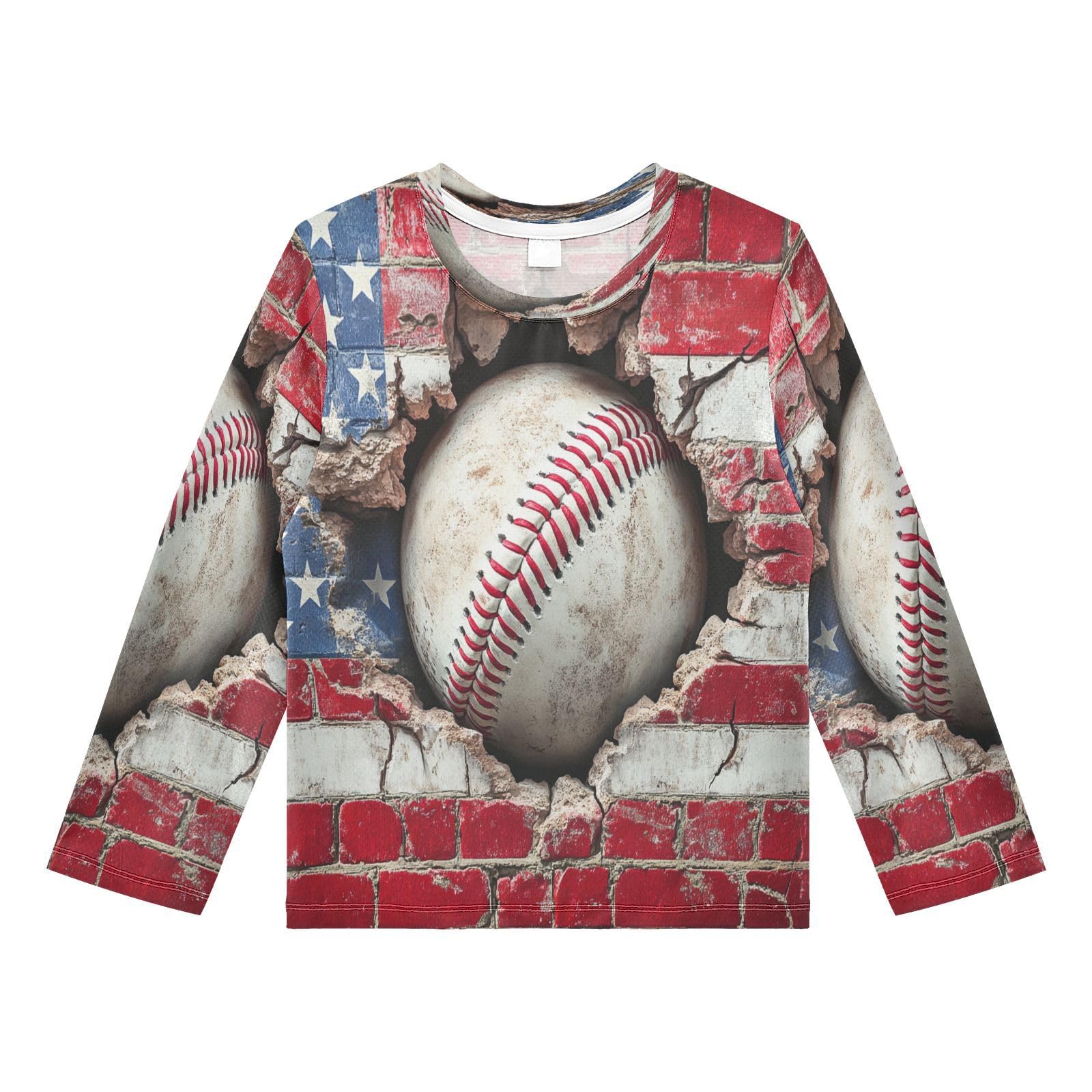 Flag Red Baseball Rash Guard Shirt for Boys Sun Protection Shirt for Toddler Kid UPF50+ 5-6T