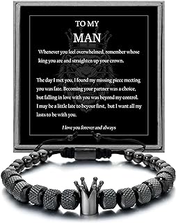 Qyalie Adjustable ππΆπ³ππ π³πΌπΏ π π²π» To My Man Bracelet- Straighten Your Crown for Boyfriend Husband, Adjustable Bead Men's Stainless Crown Anniversary Christmas Gifts for Men