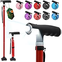 Vista 9 de Bastón para caminar BeneCane para mujeres, bastón plegable para hombres con dos luces LED, bastón cuádruple con base estable, bastón de caminar