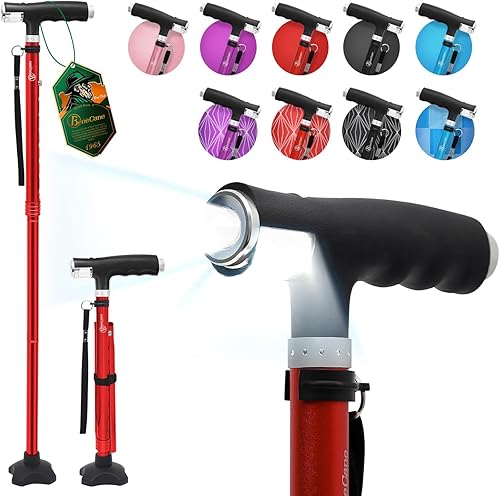 Miniatura 9 de BeneCane Bastón plegable para mujer con dos luces LED, bastón cuádruple con base estable, ligero y ajustable