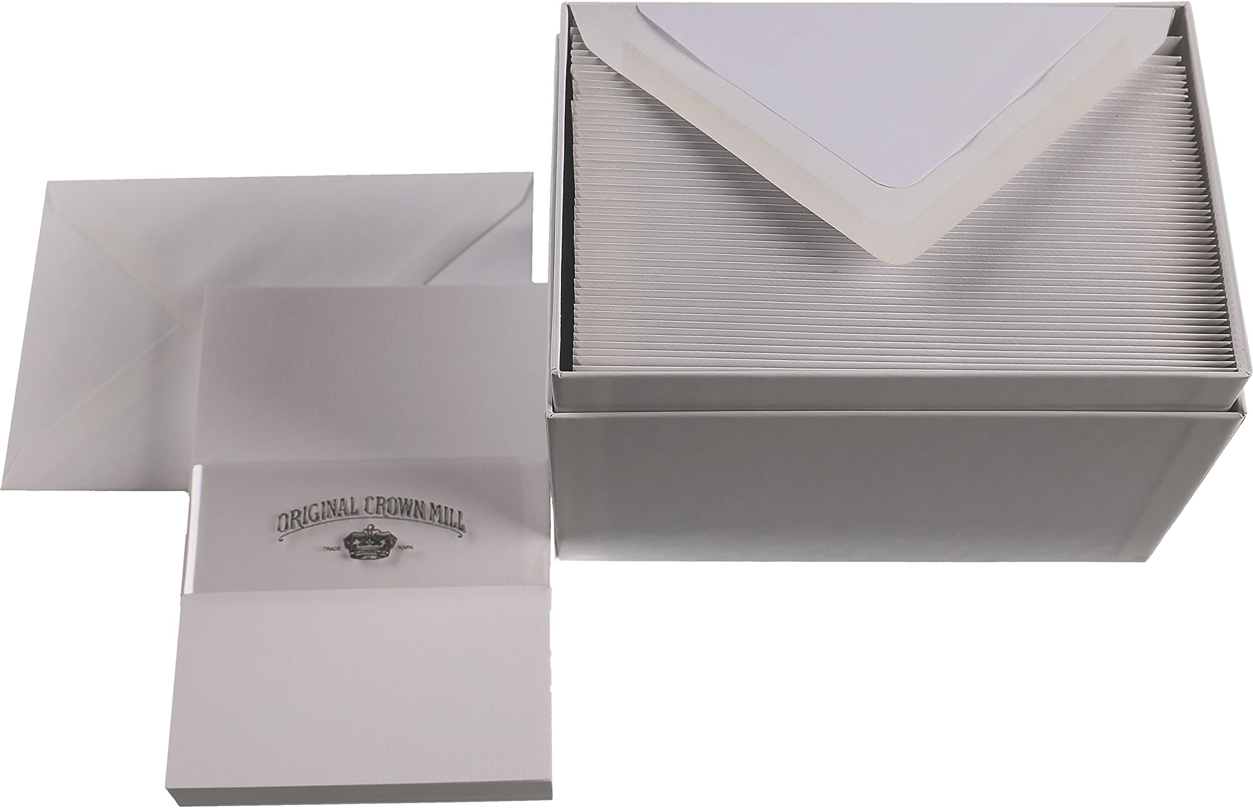 Original Crown Mill Luxury A6 Writing Cards Box Set with Lined C6 Envelopes - White (Pack of 50)