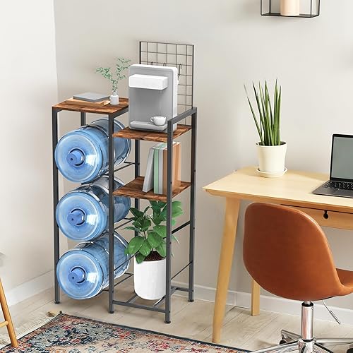 Miniatura 7 de Organizador para botellas de agua de 5 galones, soporte para jarra de agua de 5 galones, 5 ganchos para tazas, dispensador de agua resistente con