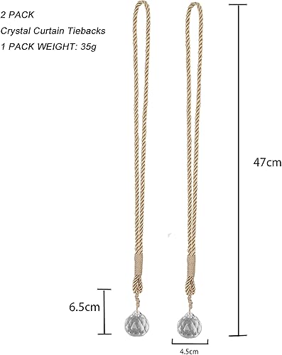 Miniatura 5 de BEL AVENIR Paquete de 2 alzapaños de cortina de cristal, de lujo, hechos a mano, elegantes, para decoración del hogar y la oficina, cortinas
