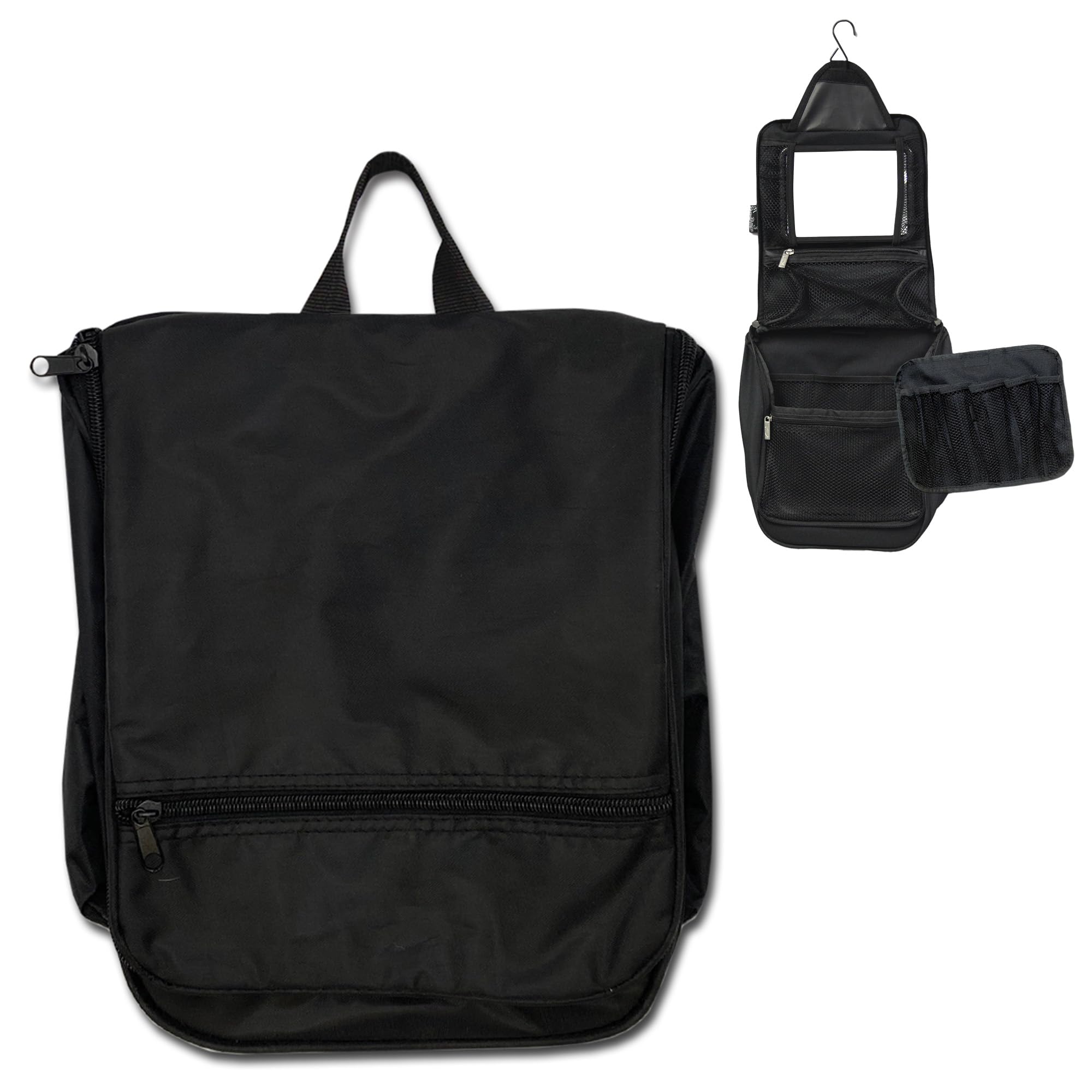 Dream Duffel Hanging Cosmetic Case for Women & Kids, Travel Toiletry Bag with Pockets & Mirror, Holds Dance Competition Essentials, 9”x10”, Black