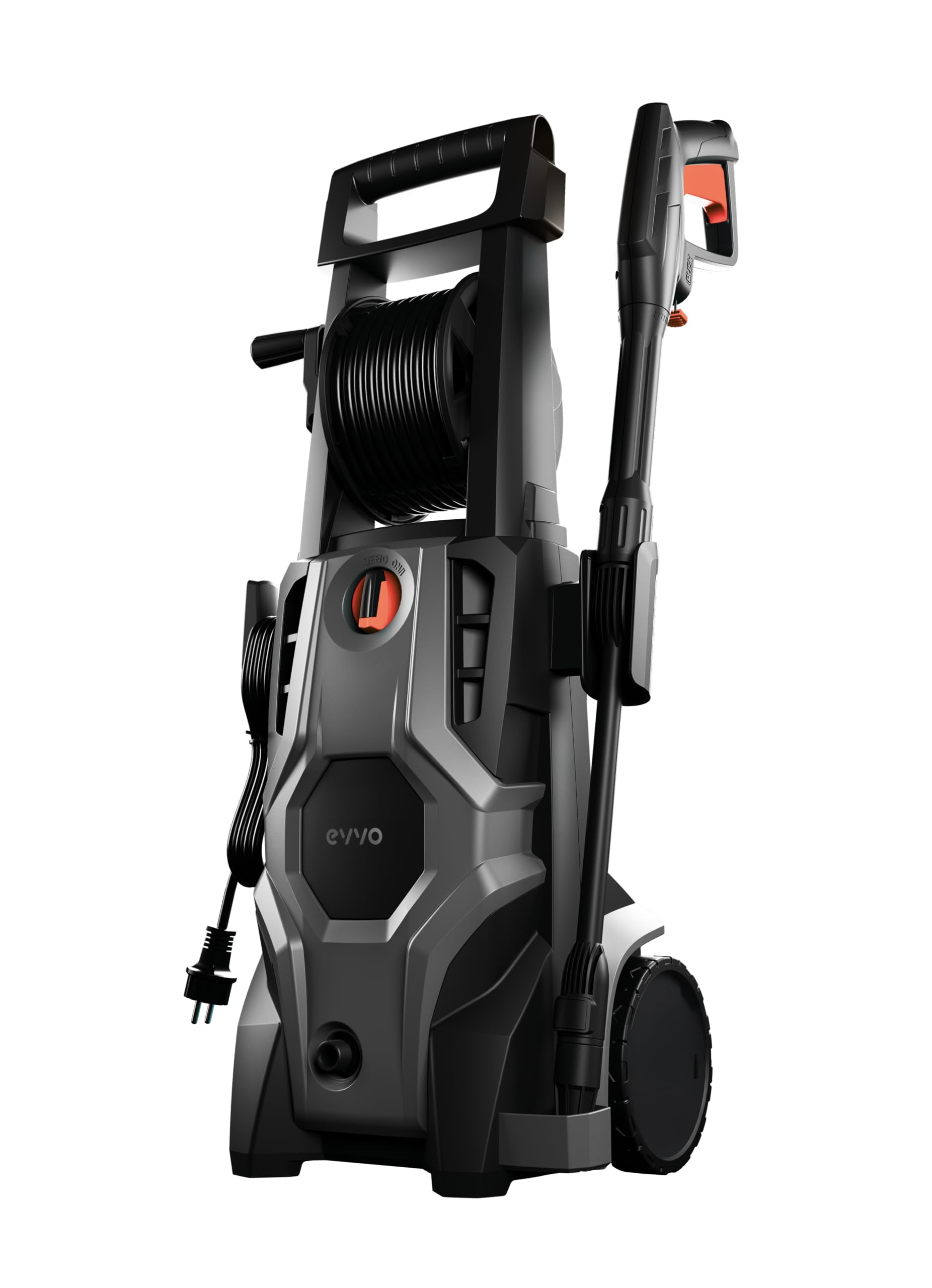 EVVO Hidrolimpiadora HL2400 Pro, 2400W, 180 Bares, 480 l/h, Manguera 8 m, Pistola Regulable, Botella de jabón, Kit Coche, asa de Transporte, diseño Ligero y Potente para Limpieza Exterior