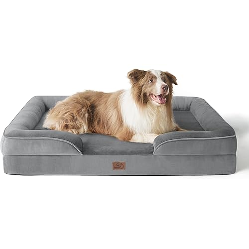 Bedsure Orthopedic Dog Bed for Large Dogs - Big Washable Dog Sofa Beds Large, Supportive Foam Pet Couch Bed with Removable Washable Cover, Waterproof Lining and Nonskid Bottom, Grey