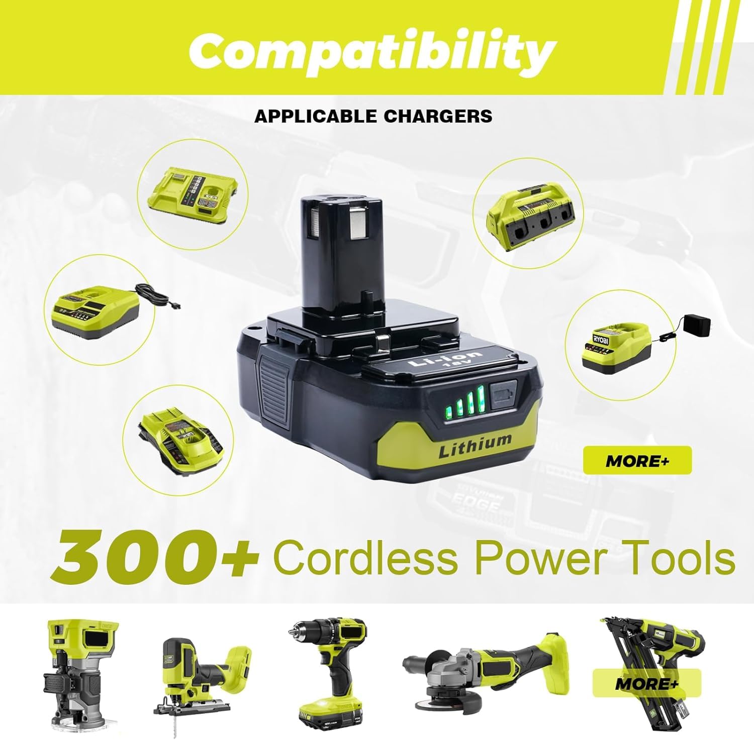 KINGTIANLE Paquete de 2: batería de iones de litio de 4.0 Ah para herramientas Ryobi de 18 V, repuesto para P107 P108, compatible con todas las herramientas eléctricas inalámbricas Ryobi de 18 V