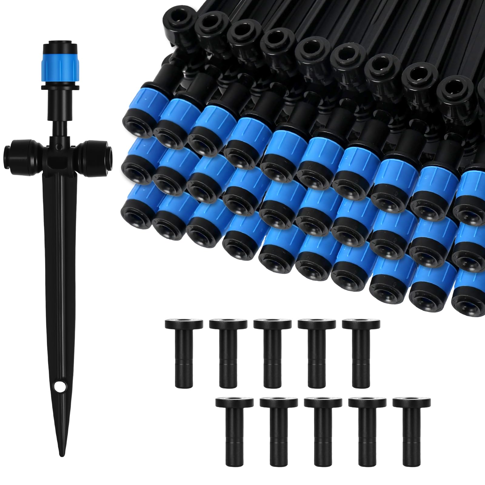 elthmpr Irrigation Drippers - 30PCS Adjustable Micro Irrigation Fittings with Stake, Automatic Watering System for 1/4" Drip Irrigation Tube, Garden Sprinkler System for Potted Plants Greenhouse Lawn