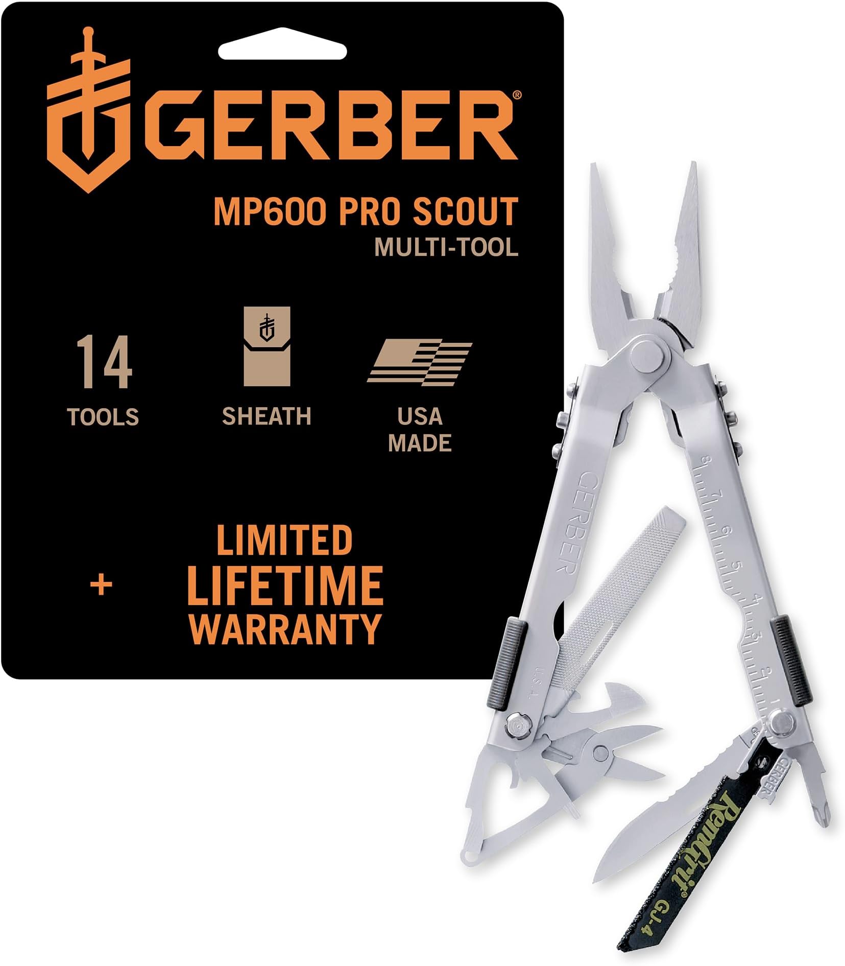 Gerber Gear MP600 Pro Scout Multi-Plier - Multitool with 15 Tools, Including Needlenose Pliers - Premium Multipurpose Tool - 07563N