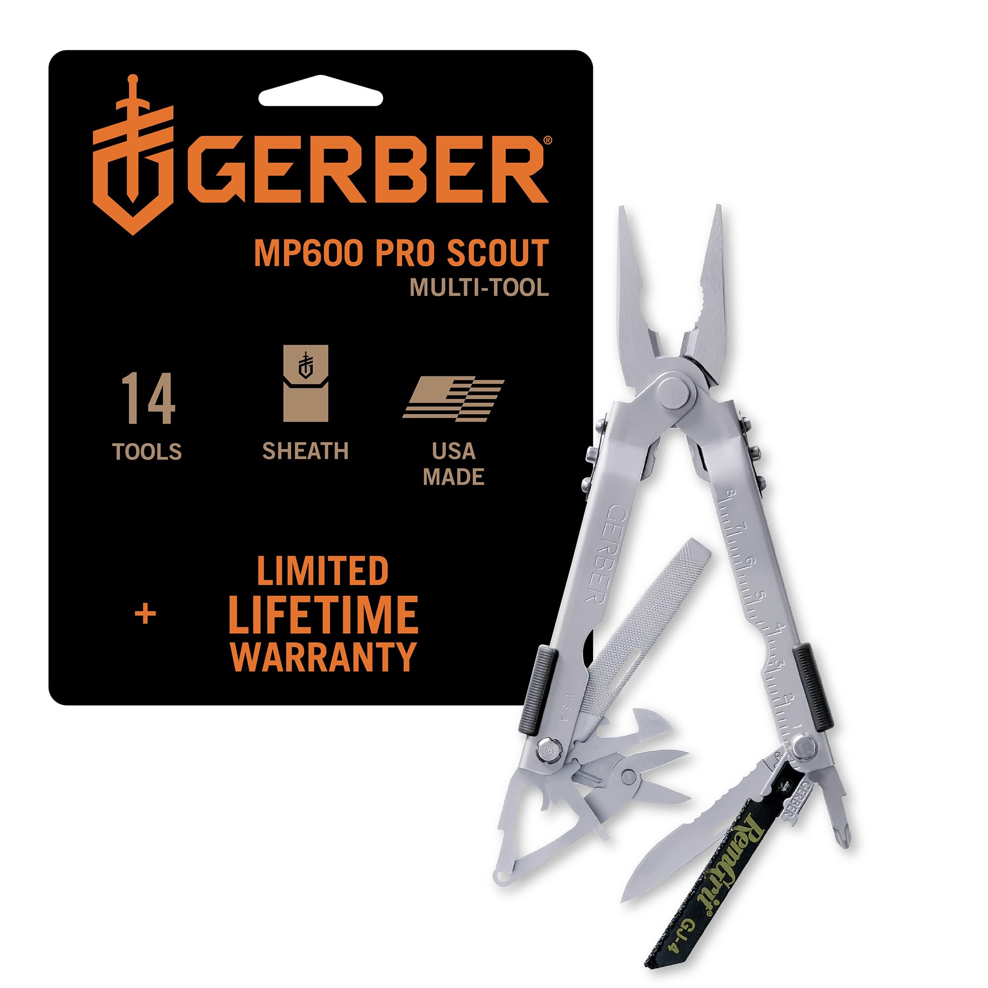 Gerber Gear MP600 Pro Scout Multi-Plier - Multitool with 15 Tools, Including Needlenose Pliers - Premium Multipurpose Tool - Made in USA