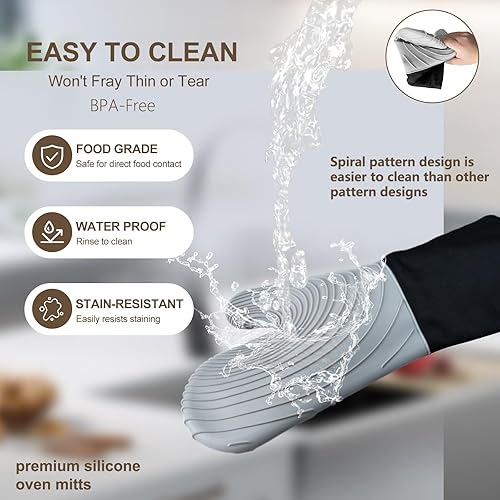 Miniatura 8 de Manoplas de horno de silicona, resistentes al calor, 500 F, agarre duradero, antideslizante, manoplas de horno para cocina, resistentes al calor,