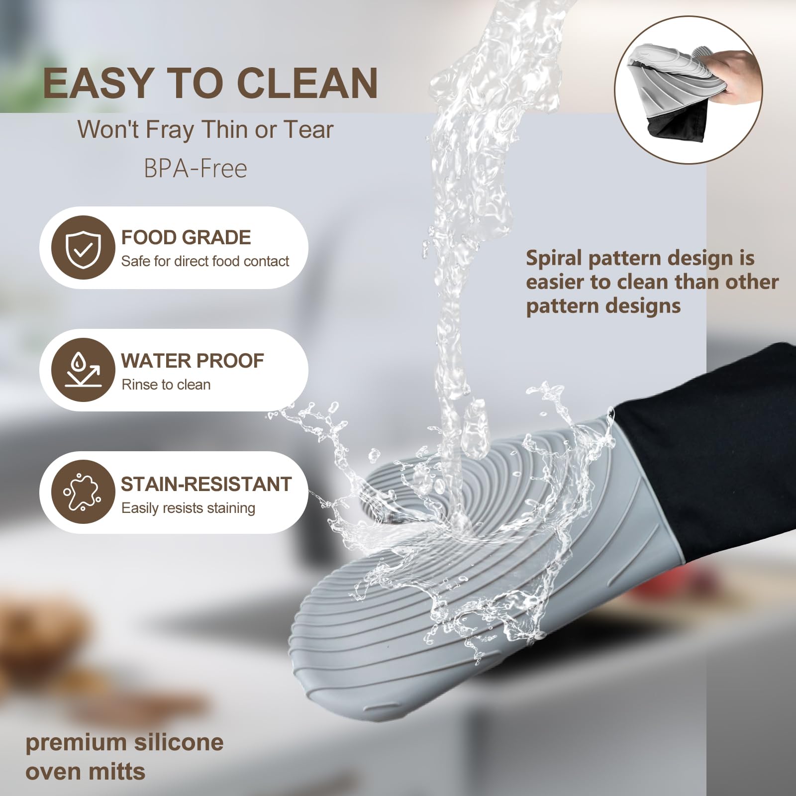 Ofenhandschuhe, Silikon, Ofenhandschuhe, hitzebeständig, 250 °C, Silikon, Ofenhandschuhe, 1 Paar, BPA-frei, rutschfest, für Küche, Mikrowelle, Ofenhandschuhe