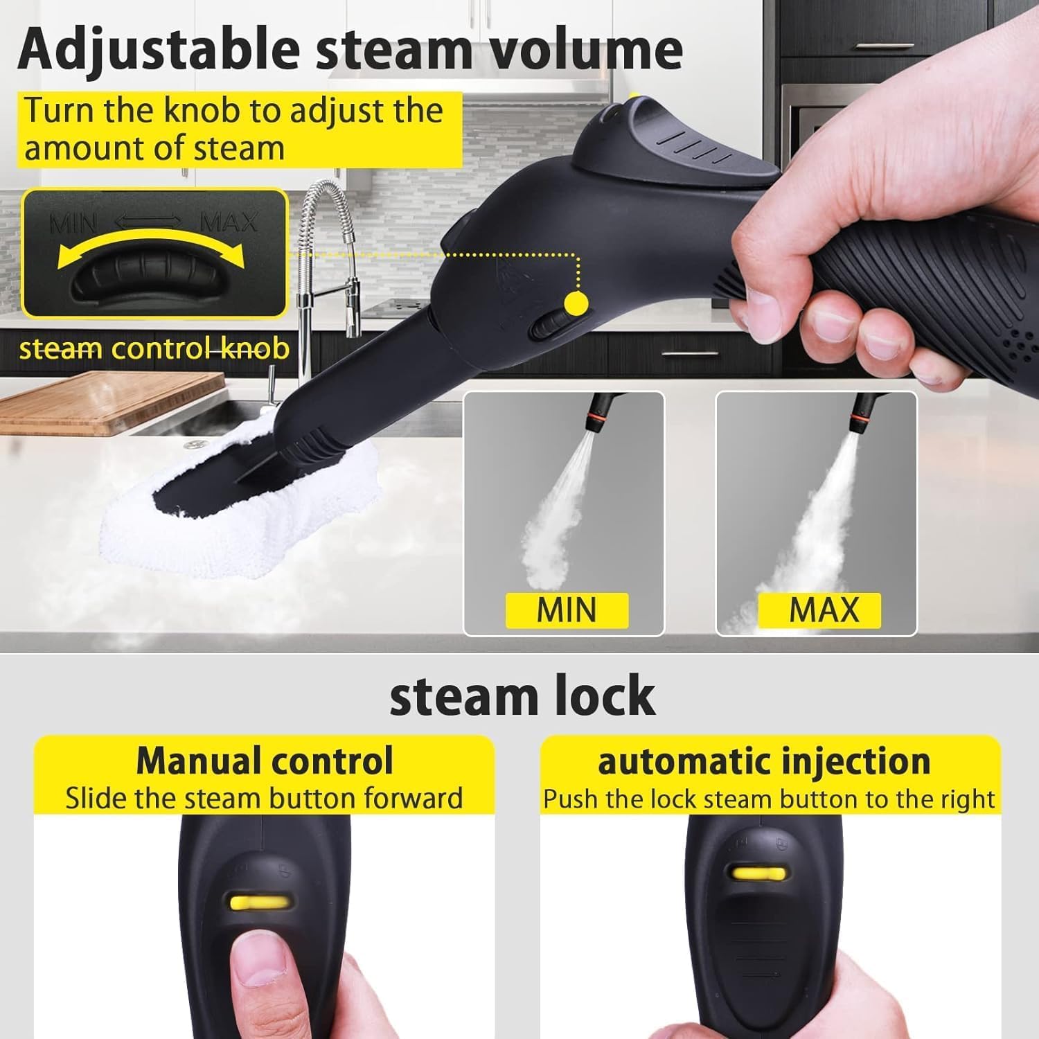 Pulitore a vapore multiuso, potente vaporizzatore con 21 accessori, pulitore a vapore con serbatoio da 0,8 litri per seggiolino auto, tappezzeria, divano, bagno, cucina, pavimento, finestra, moquett
