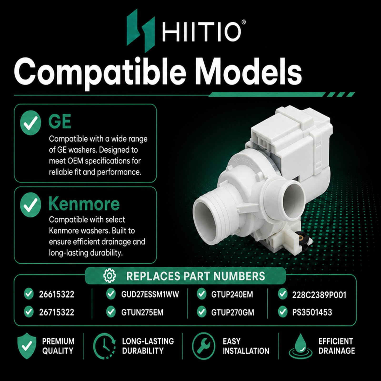 WH23X10040 DP040-064 ge - Bomba de drenaje de arandela (OEM), piezas de repuesto para GE y Kenmore
