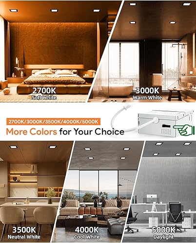 Miniatura 8 de Iluminación LED empotrable cuadrada de 4 pulgadas, color negro, 5CCT ultra fina y cuadrada, luz de techo con caja de conexiones,