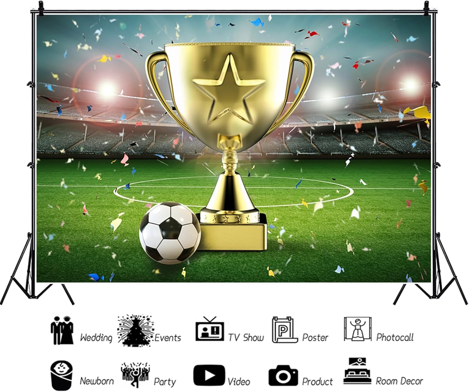 7x5ft Soccer Champion Backdrop Stadium Football Field Championship Trophy Confetti Photography Background Soccer Theme Decorations Banner Kids Adults Portraits Photo Studio Props - Image 2