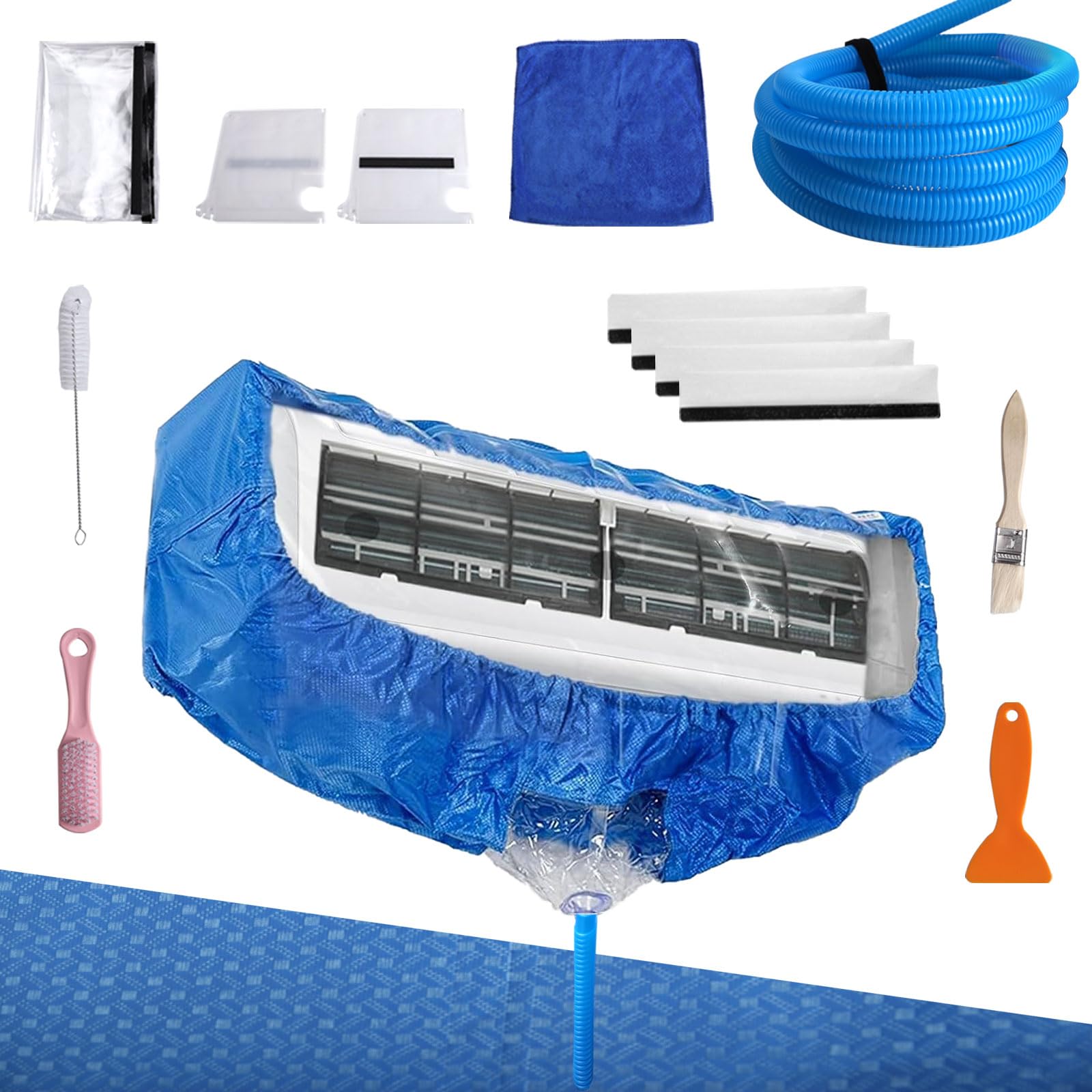 Sac de Nettoyage de Climatisation, Kit Nettoyage Mural Climatiseur, Climatiseur Murale Lavage Sac de Protection, Kit Nettoyage Climatisation avec Tuyau d'eau pour Unités AC divisées