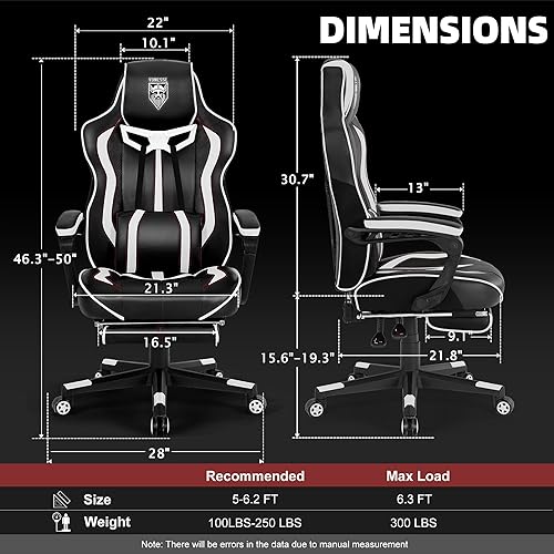 Miniatura 11 de Vonesse Silla de juegos rosa para adultos, silla de juegos de PC para niñas, silla reclinable de computadora con reposapiés, silla ergonómica de