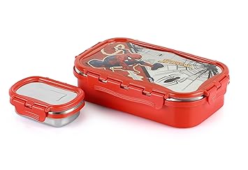 CELLO Thermo Click Toons Medium | 100% Food Grade | Leak Proof & Break Resistant | 2 Containers Lunch Box, 915 ml, Red