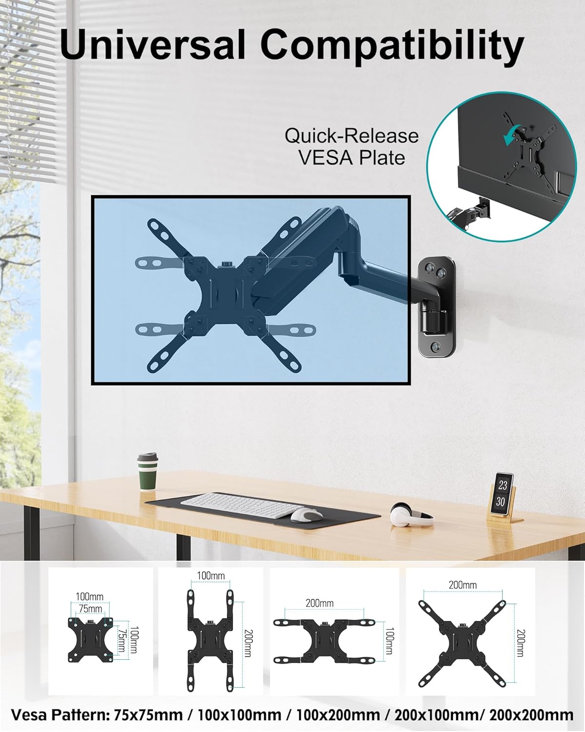 MOUNT PRO Monitor Wall Mount for Max 35 inch/26.4lbs Flat Curved Screens, Premium Heavy Duty Single Monitor Arm, Full Motion Ultrawide Wall Mount with VESA Extension Kit, VESA Mount 200x200mm