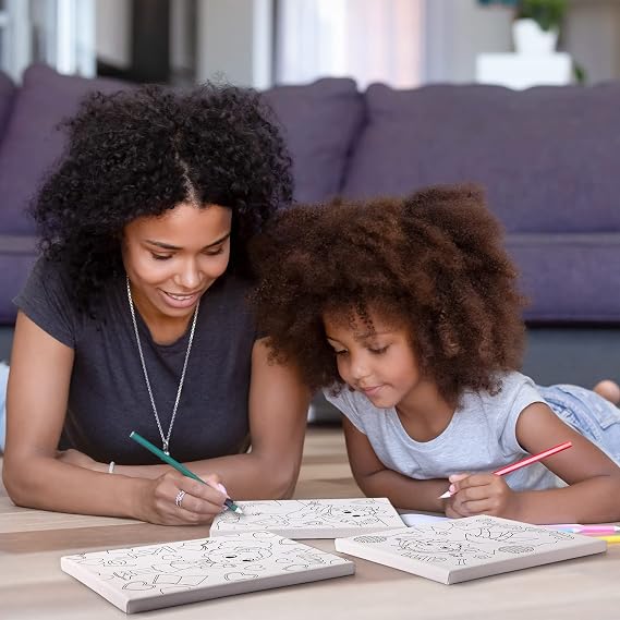 Tatuo 6 Pieces Black Women Pre Drawn Canvas for Painting 8 x 10 Inch Pre Drawn Stretched Outline Canvas Sip and Paint Kit for Adults Birthday Gifts