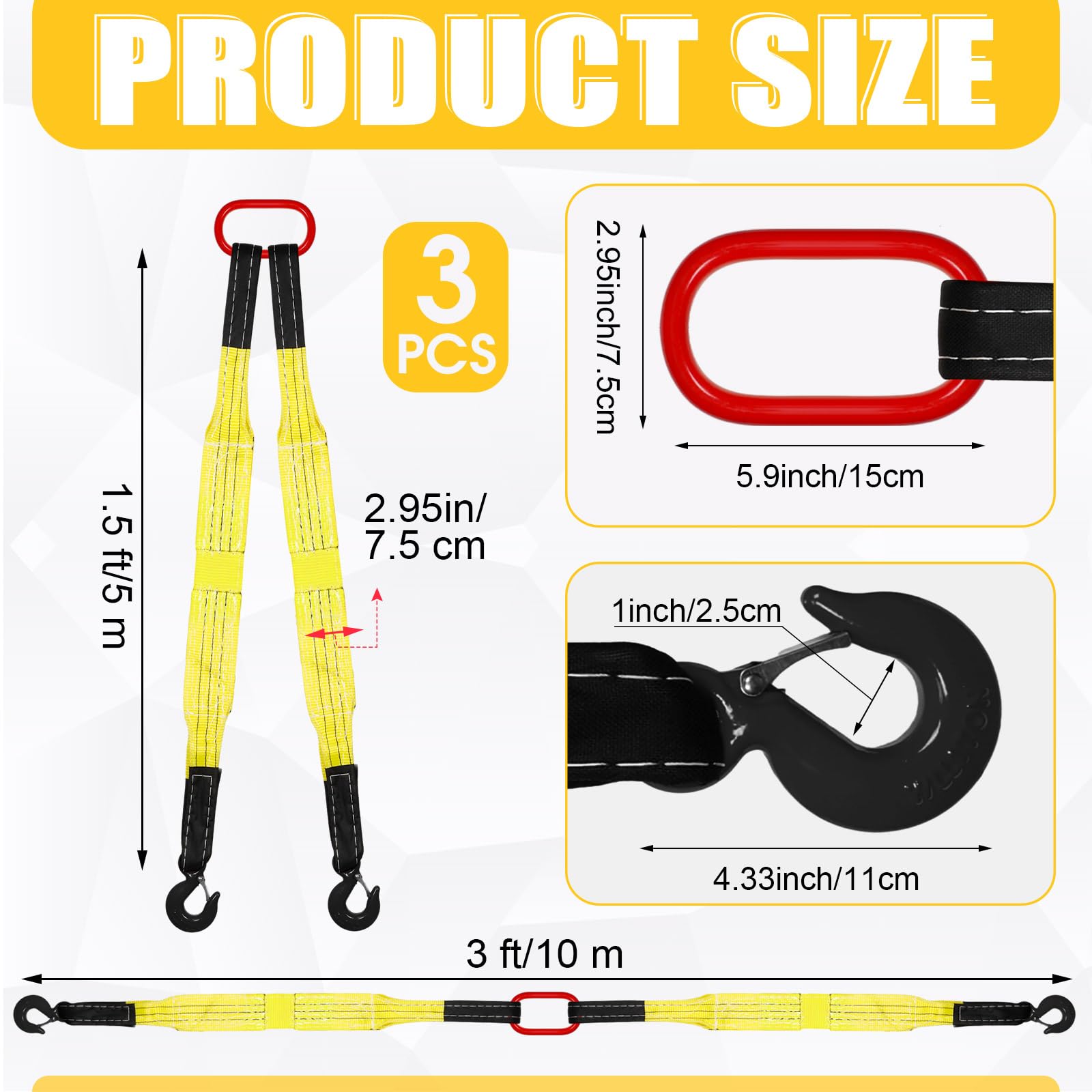 Lifting Slings Straps - 2 Pack, 3.3ft, Yellow -2 Lifting Slings Straps - 2 Pack, 3.3ft, Yellow -2