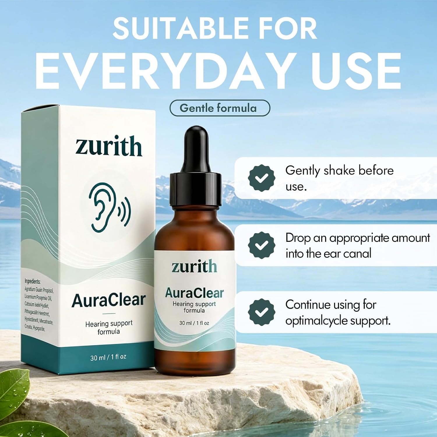 Zurith AuraClear Ear Cleaning Drops, Gentle Ear Care Formula for | Earwax Softening, Ear Comfort & Daily Ear Wellness Support, Portable Travel Size, 1 Pcs