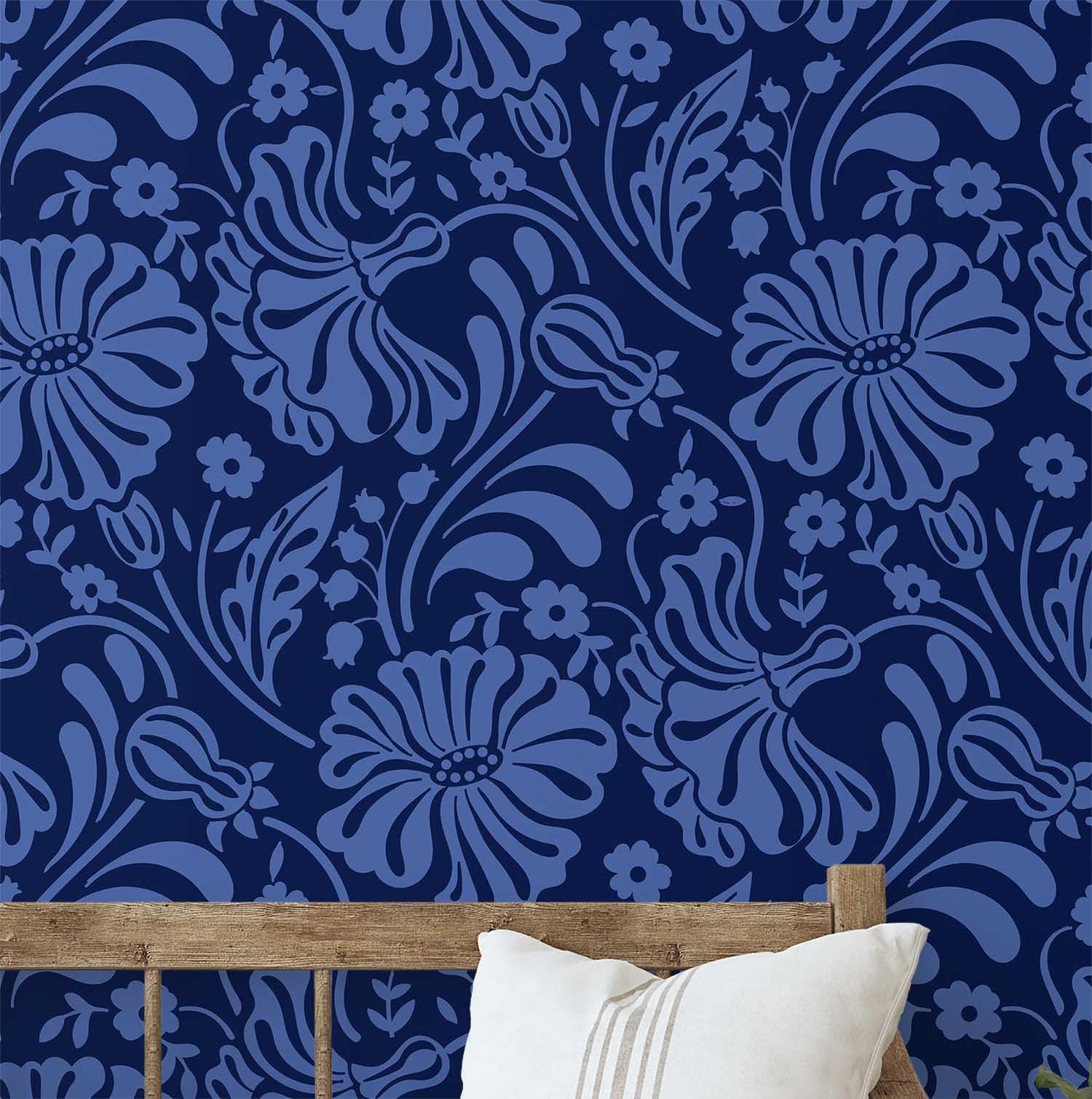 Papier peint floral moderne S4Sassy, revêtement mural haut de gamme bohème bleu en vinyle