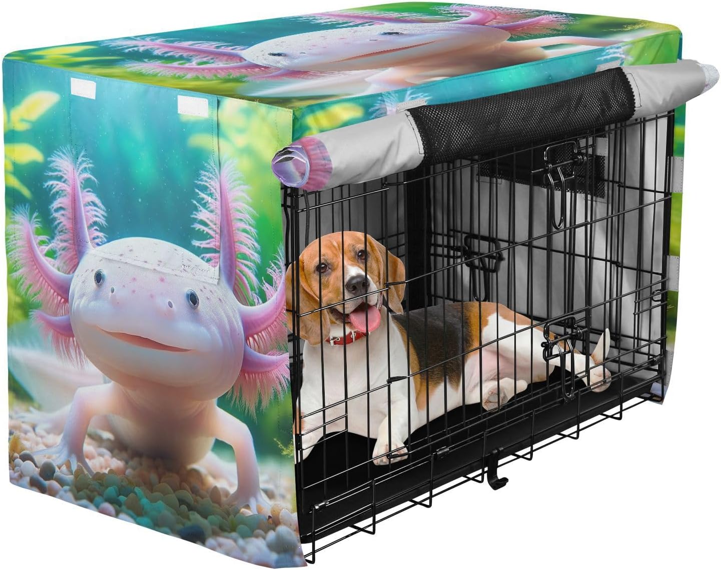 Axolotl Cute Animal Dog Crate Covers Universal Size Fit, Pet Crate Cover with Roll-up Sides, Large