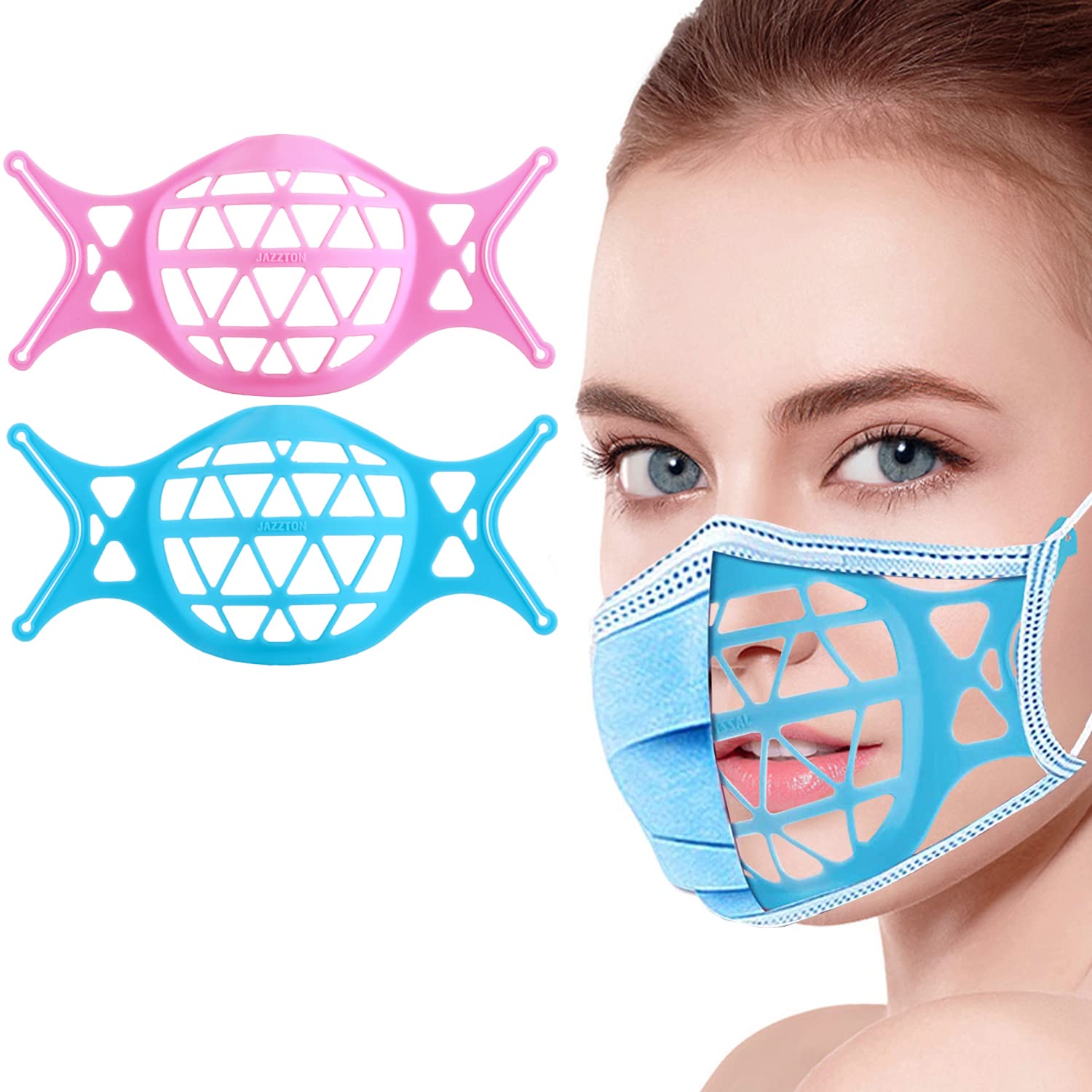 3D Silicone Mask Bracket Breathe Cup for Mask Brace Cool Mask Inserts for Breathing Room Silicone Mask Insert Mask Holder Mask Rope is Fixed to Prevent Falling Off (Blue Pink)