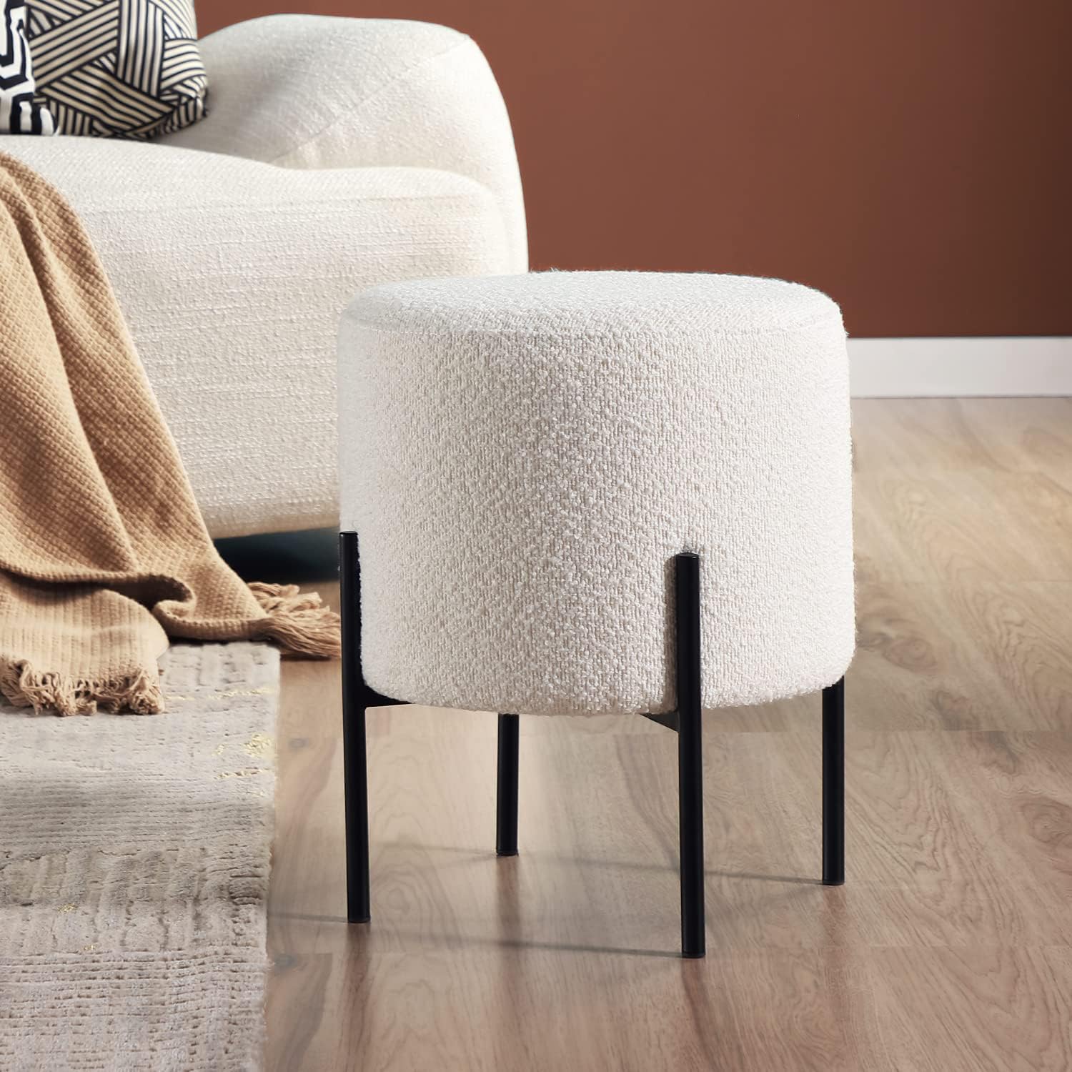 Get Set Style Multifunctional Vanity Stool Chair, Round Footrest Stool Ottoman with Metal Legs, Modern Decorative Furniture Vanity Chair for Makeup Room, Bedroom, Living Room White