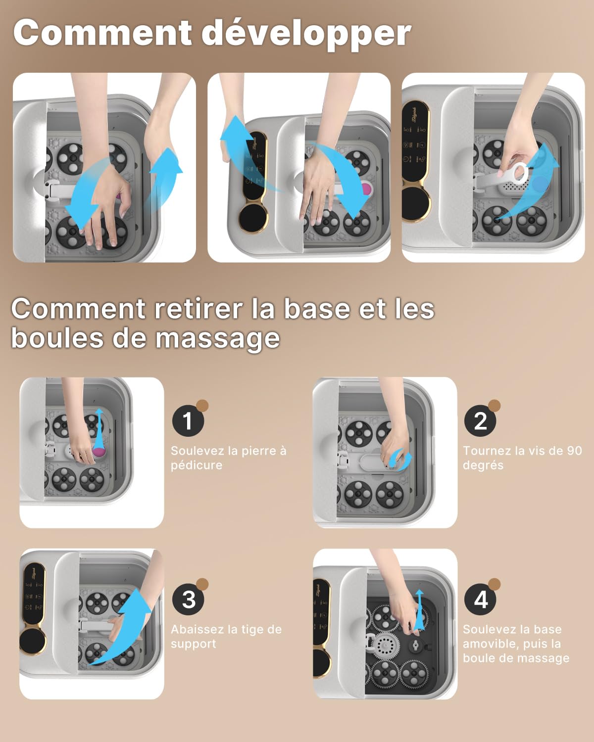 Bain de Pieds Pliable Chauffant, Électrique Masseur Spa de Pieds avec 24 Rouleaux de Massage Shiatsu Motorisées, Contrôle des Bulles et de la Température, Baignoire Spa pour Pédicure pour Détendre Les