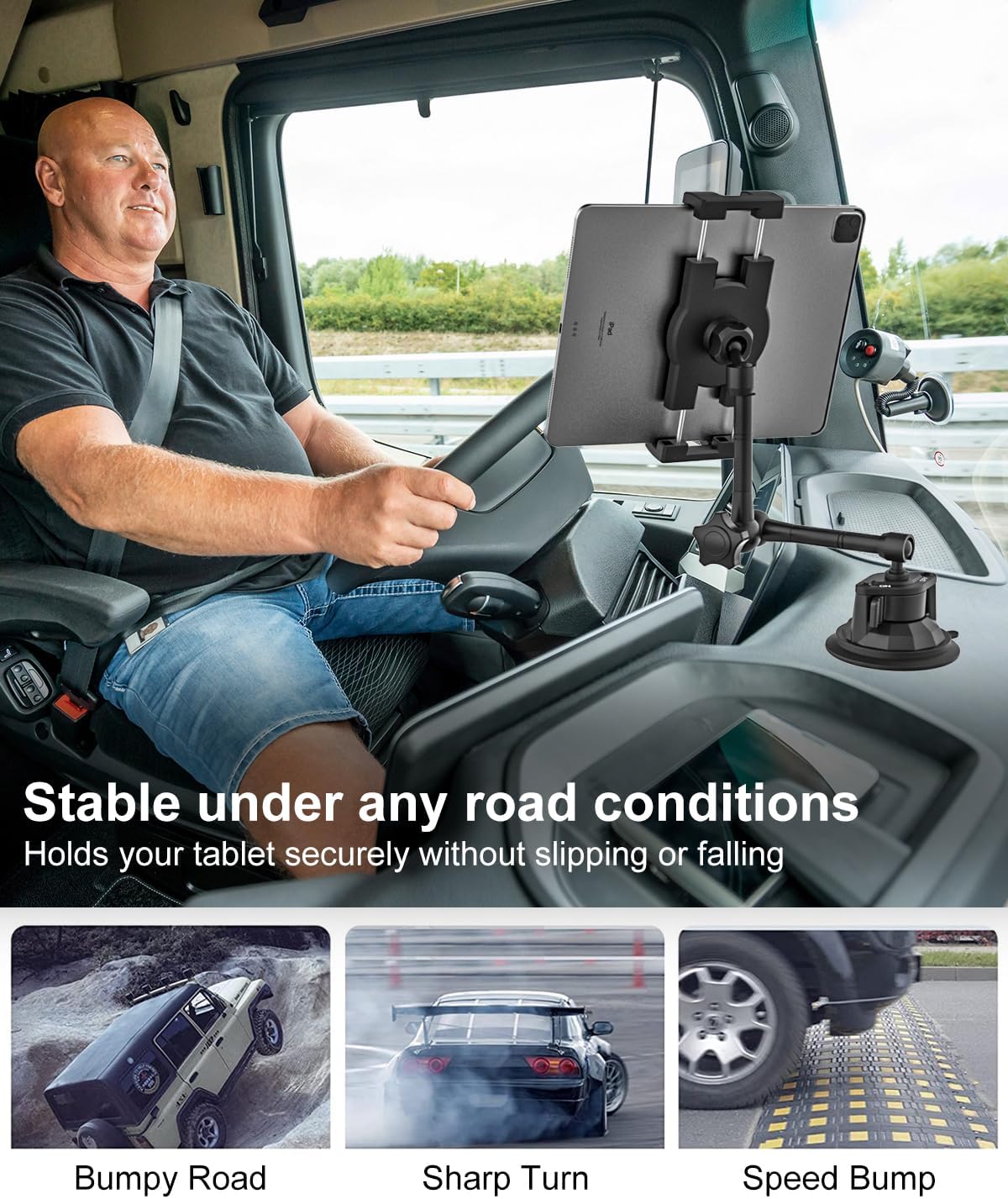 GDZN Suction Cup Tablet Mount for Car, Dashboard Windshield Tablet Holder for Truck/Pickup, Heavy Duty Metal Window iPad Mount for iPad Pro 12.9 Air Mini, Galaxy Tab, iPhone 17, 4.7-13" Devices