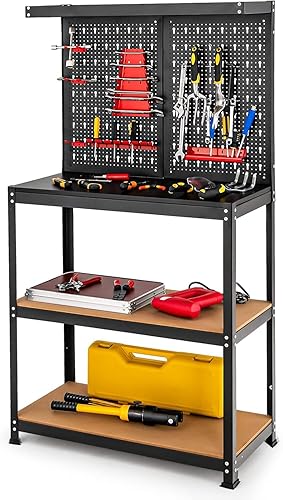 Miniatura 9 de ERGOMASTER Banco de trabajo con cajones, banco de trabajo de garaje resistente con tablero de clavijas, mesa de trabajo de capacidad de 965 libras