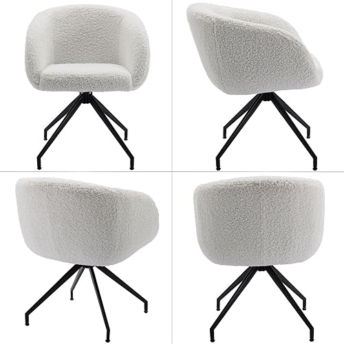 Miniatura 3 de LukeAlon Juego de 2 sillas giratorias de sherpa, sillas de comedor tapizadas con patas de metal negro, sillones modernos con respaldo de barril para