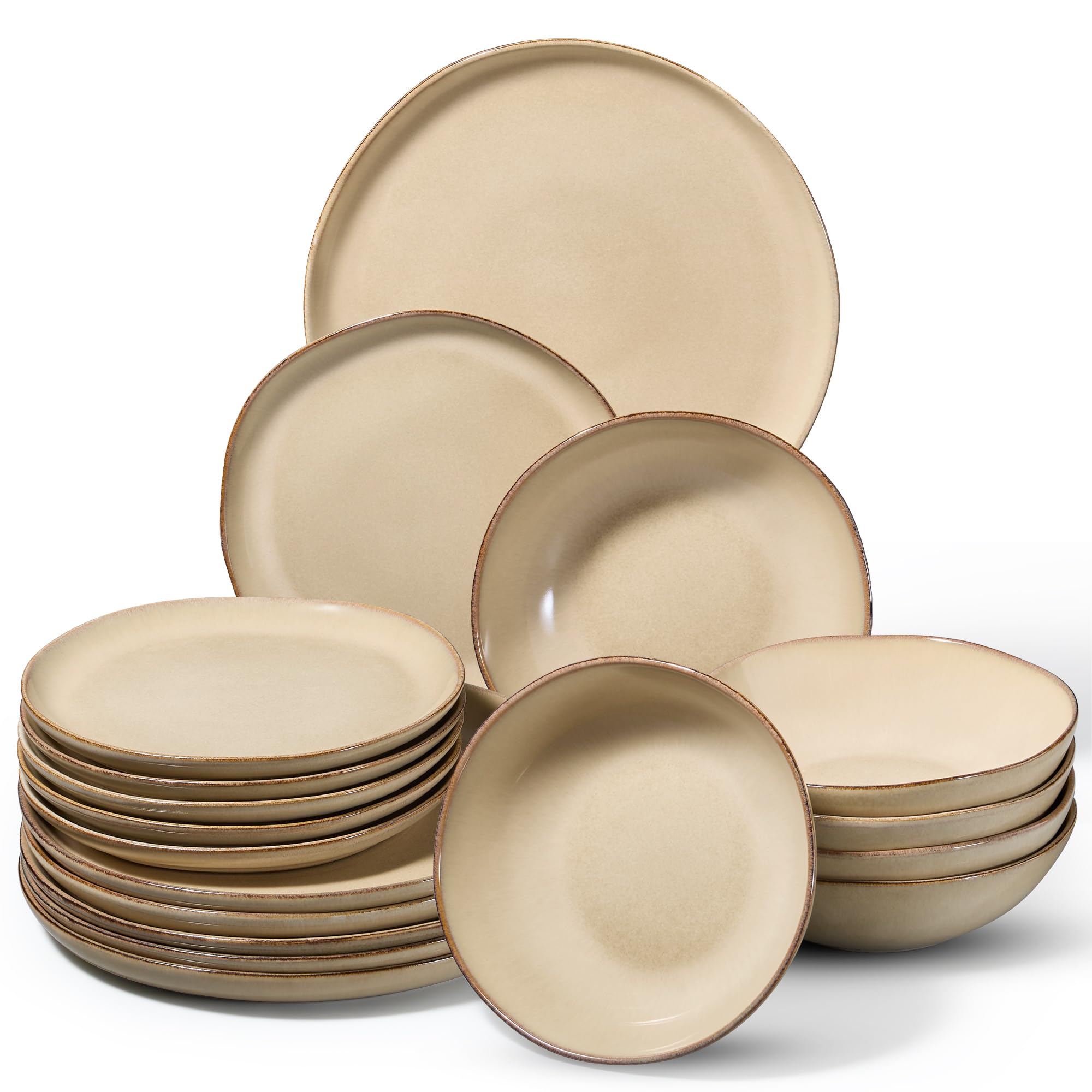 Onader 18 Piece Reactive Glaze Dinner Set for 6 People, Khaki โ image 1