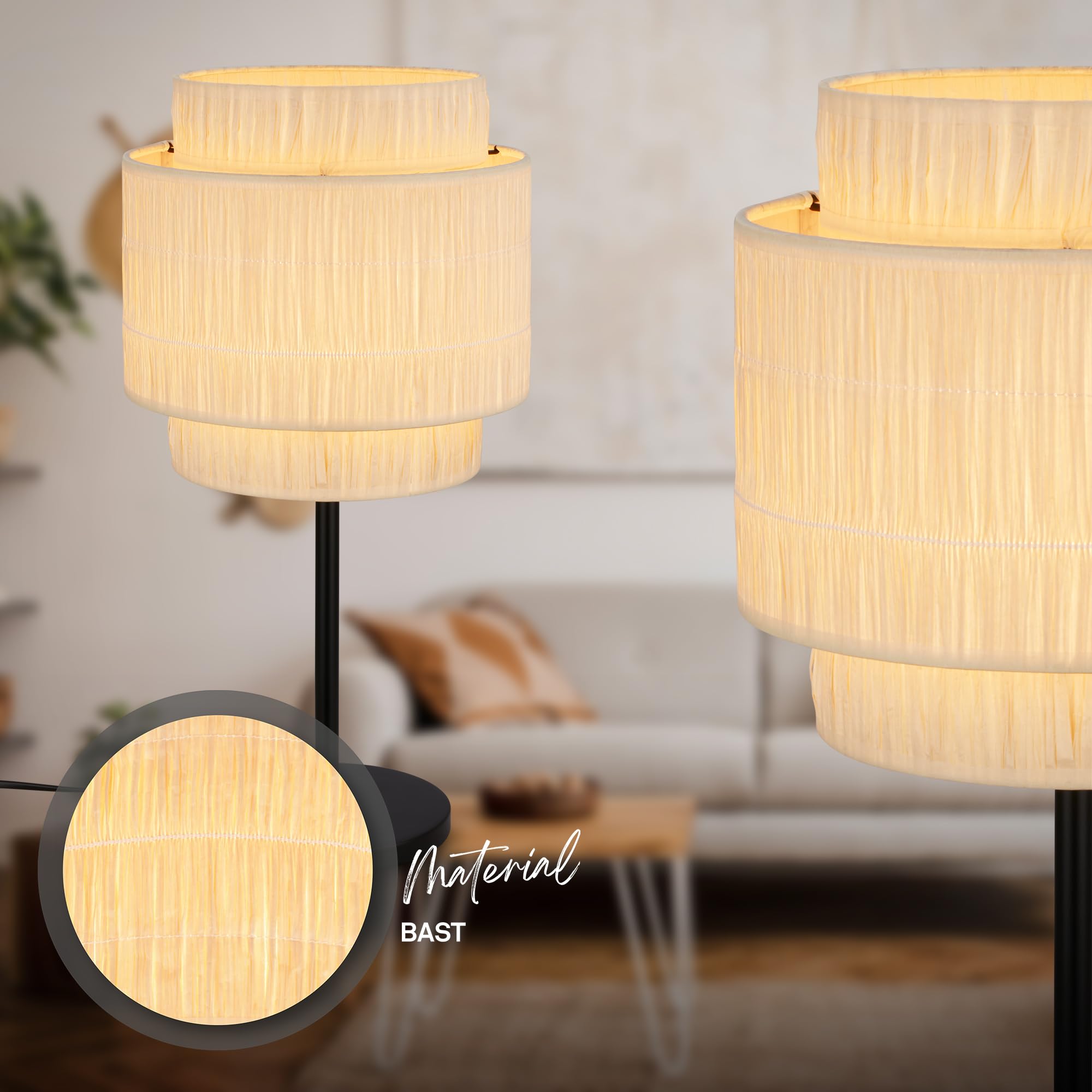 BRILONER - Lampa stołowa z kloszem typu łykowego, przełącznik kablowy, E27, maks. 10 W, lampa, boho, estetyczny, lampka nocna, lampa stołowa, lampa dekoracyjna, lampa do korytarza, lampa biurowa,